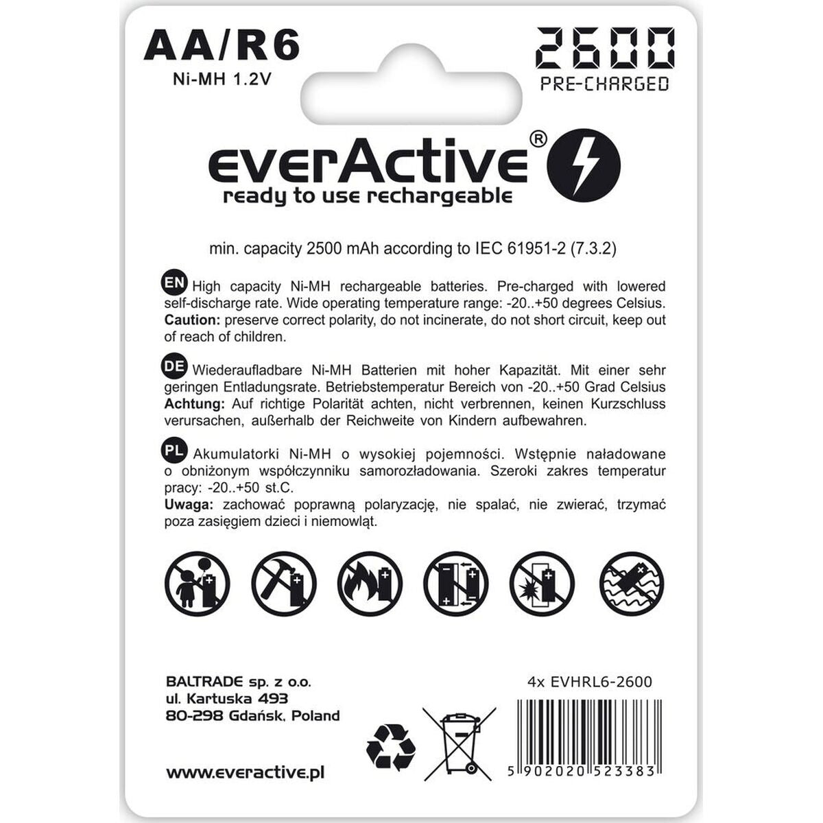 Pilhas Recarregáveis EverActive EVHRL6-2600 2500 mAh 1,2 V