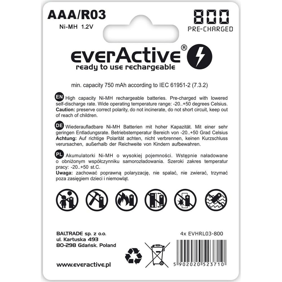 Pilhas Recarregáveis EverActive EVHRL03-800 R03 AAA 1,2 V