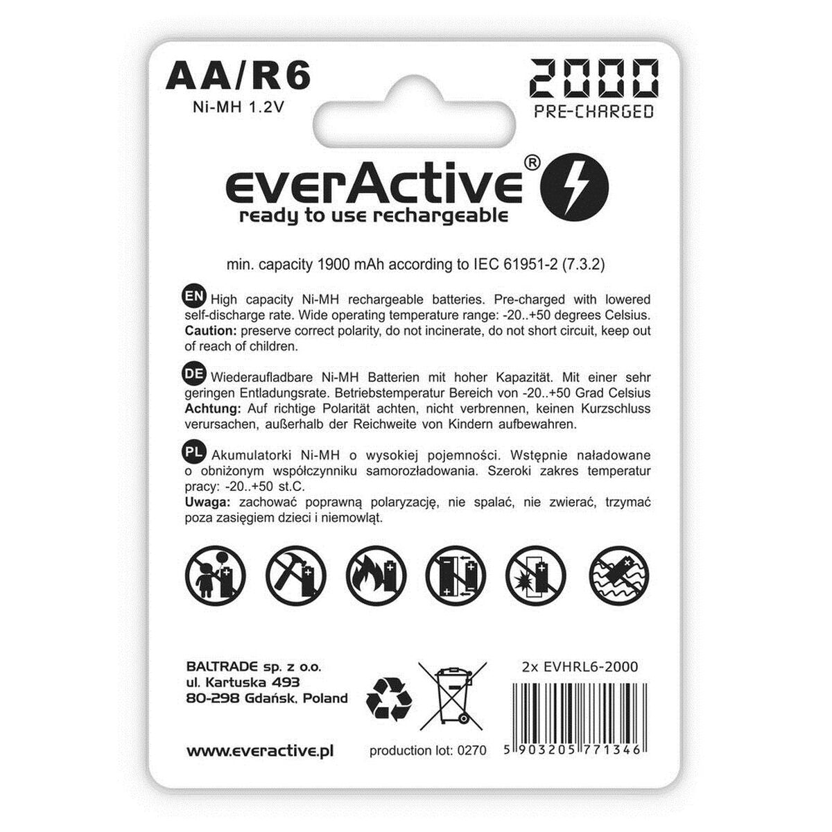 Pilhas Recarregáveis EverActive EVHRL6-2000 2000 mAh 1,2 V