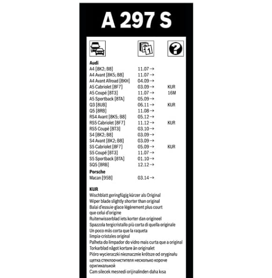 Escovas Limpa Pára-Brisas Bosch Aerotwin A297S