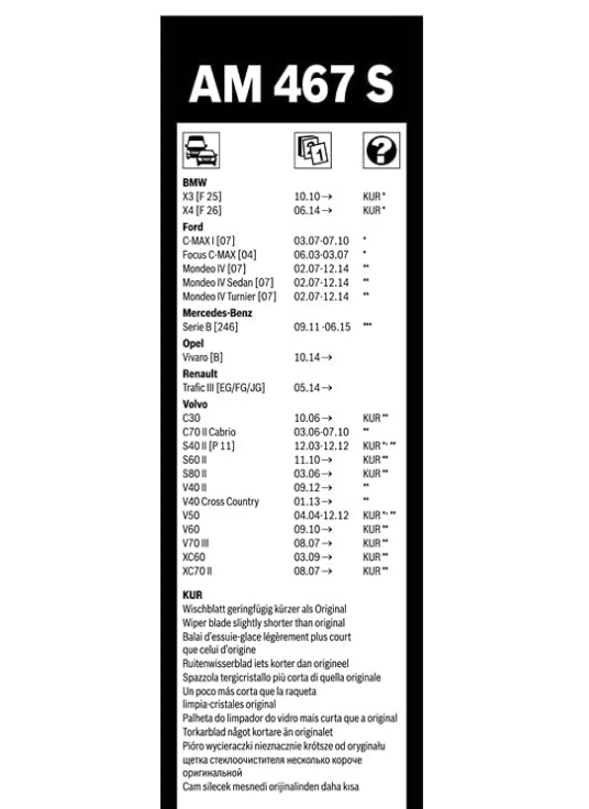 Escovas Limpa Pára-Brisas Bosch Aerotwin A467S