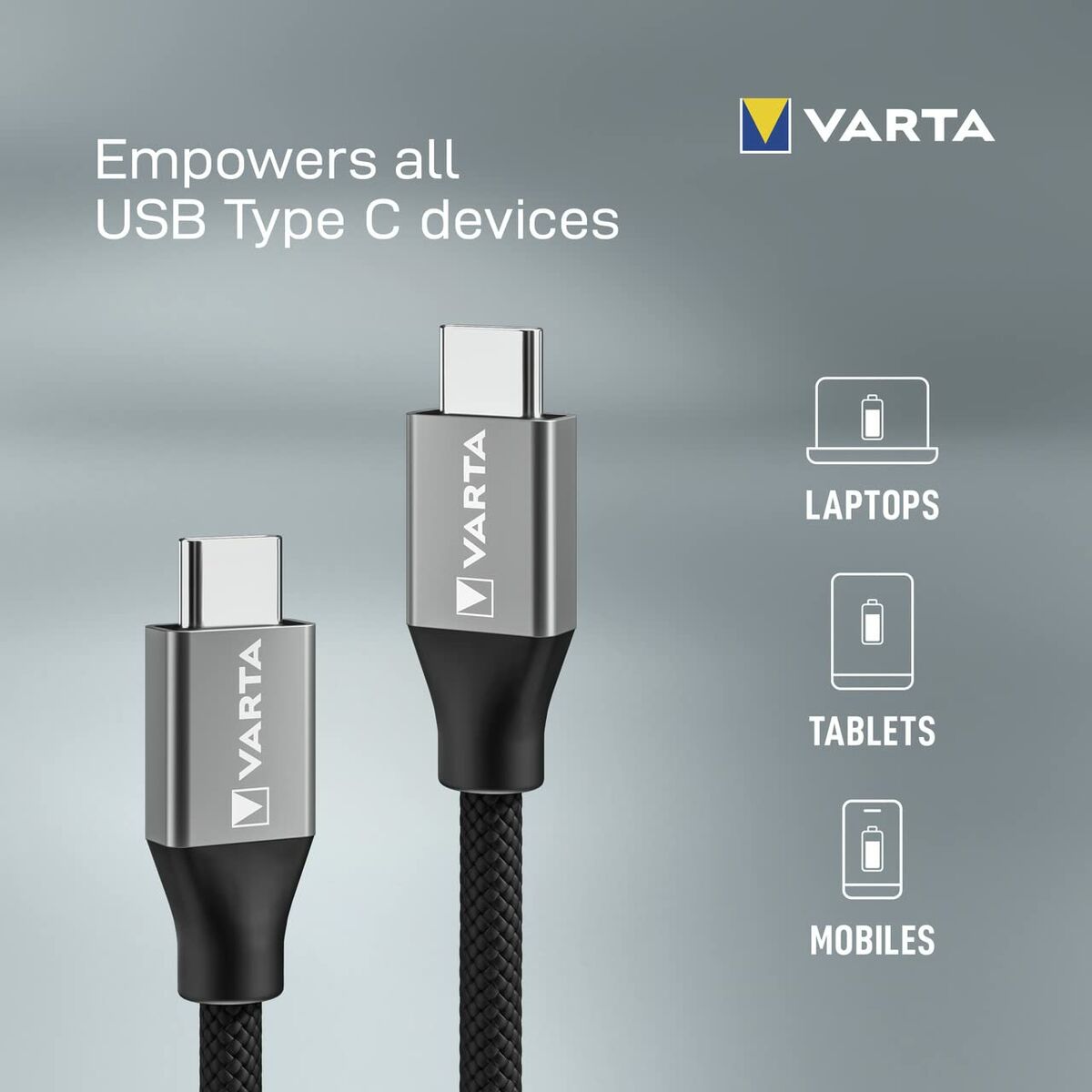 Cabo USB-C Varta 2 m Preto