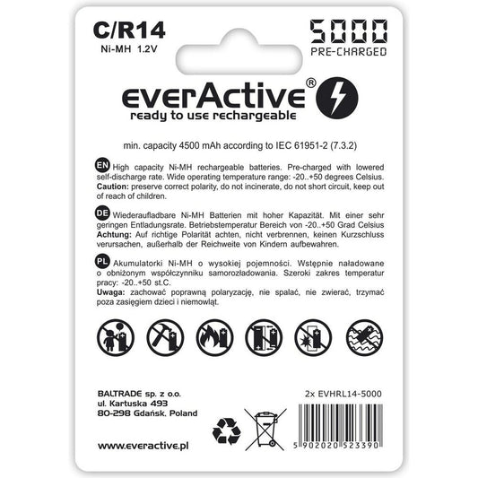 Pilhas Recarregáveis EverActive EVHRL14-5000 1,2 V 5000 mAh