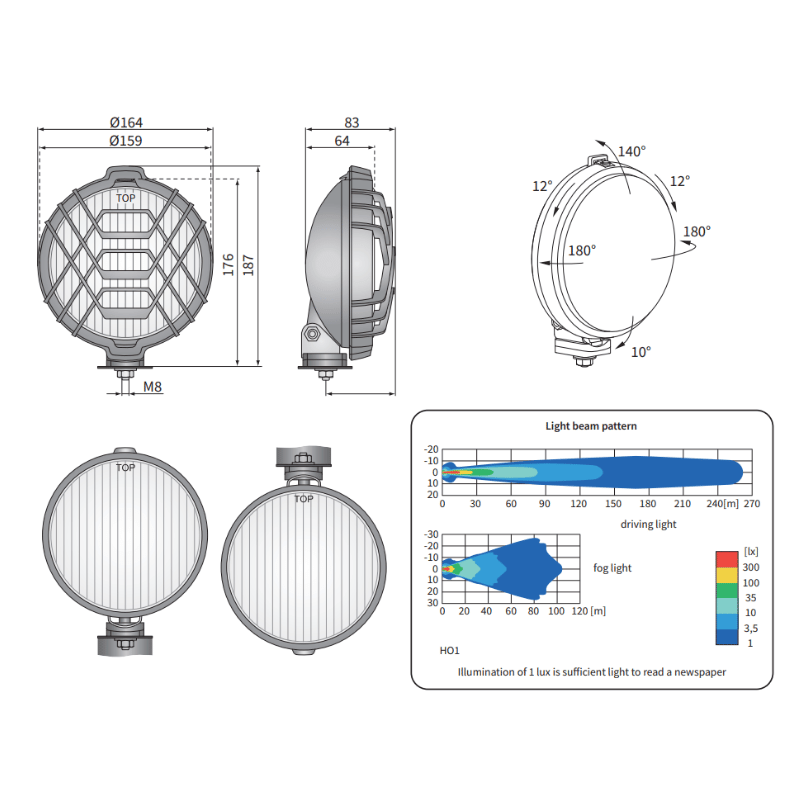 Felanco a lungo raggio Wesem Ho1 (vetro giallo) (Ø 164mm)