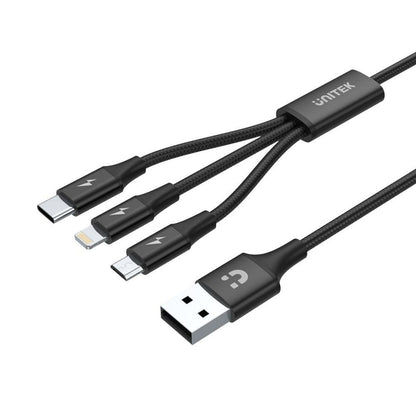 Cabo USB para Micro USB, USB-C e Lightning Unitek C14049BK Preto 1,2 m