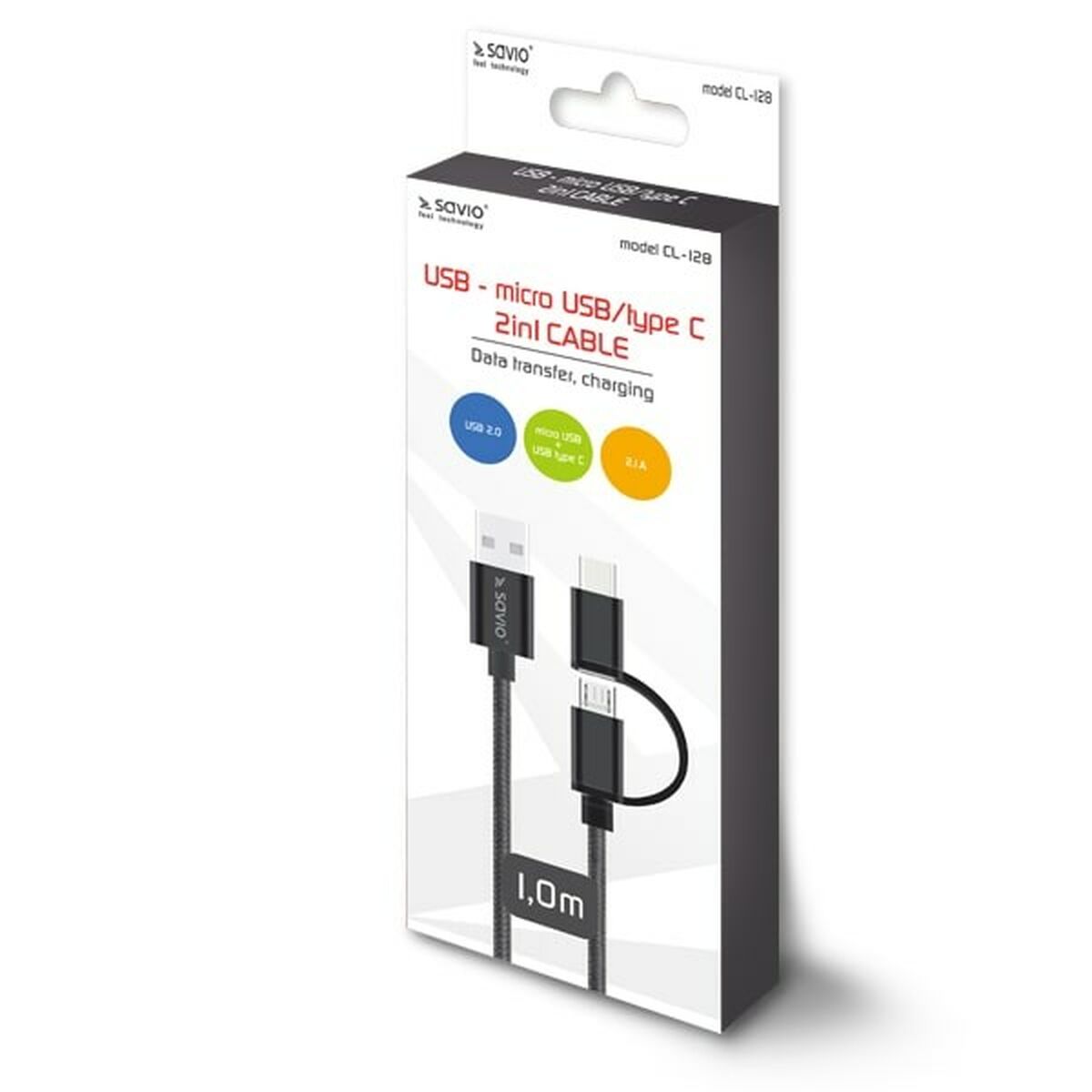 Cabo USB para Micro USB e USB C Savio CL-128 Preto 1 m