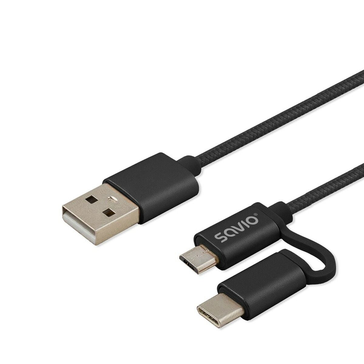 Cabo USB para Micro USB e USB C Savio CL-128 Preto 1 m