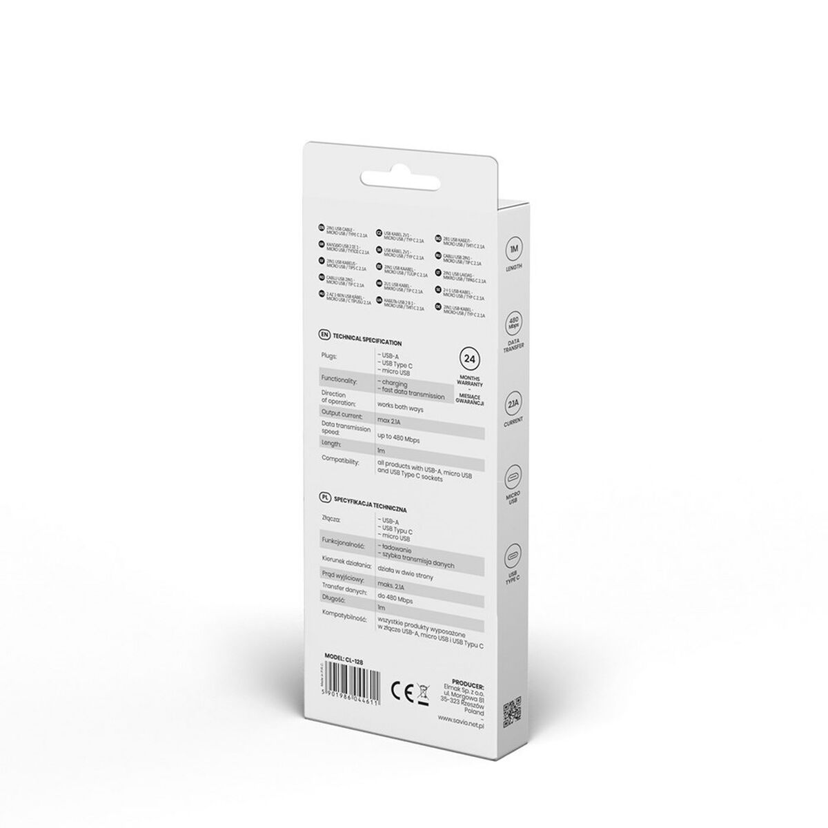 Cabo USB para Micro USB e USB C Savio CL-128 Preto 1 m