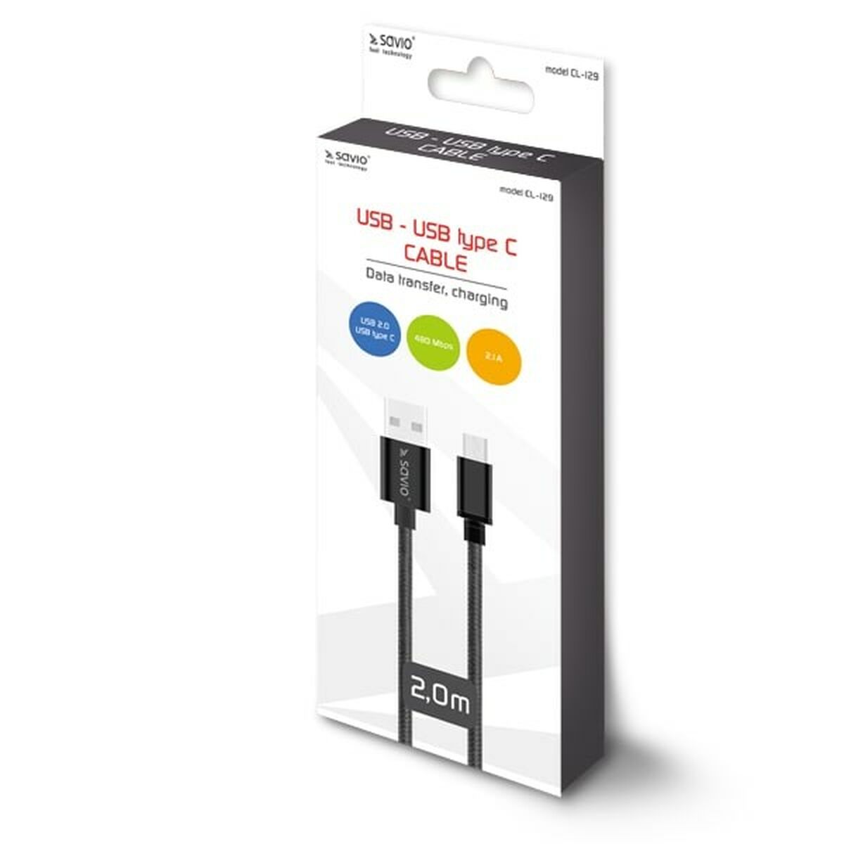Cabo USB A para USB C Savio CL-129 Preto 2 m