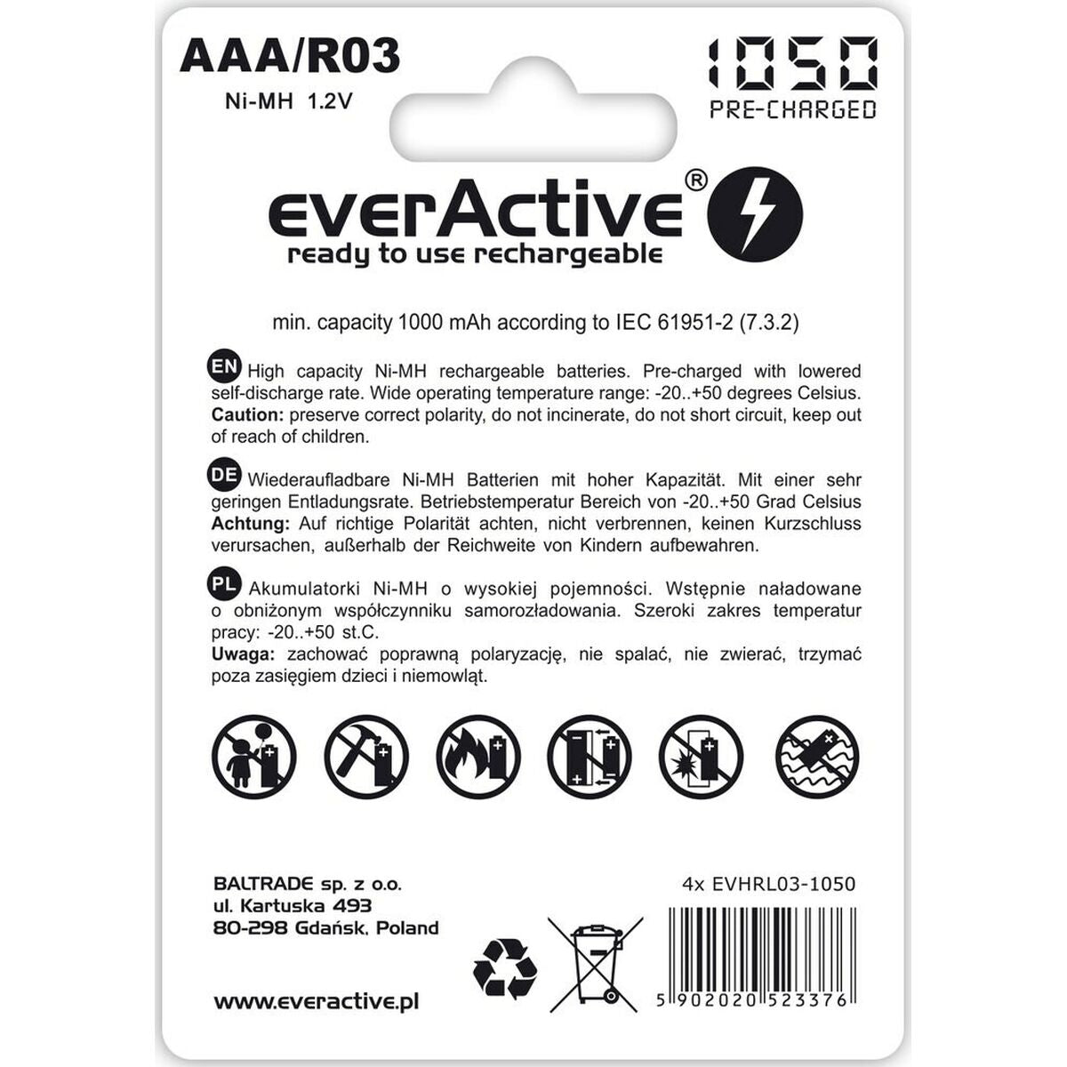 Pilhas Recarregáveis EverActive EVHRL03-1050 1,2 V AAA