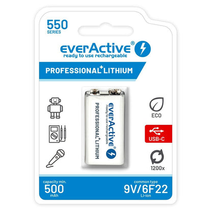 Pilhas Recarregáveis EverActive EVHR22-550C 9 V