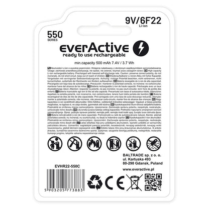 Pilhas Recarregáveis EverActive EVHR22-550C 9 V